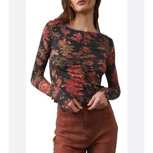 We The Free People Revolve Dreamed Of You Black Floral Ruched Boho Top Dusk S